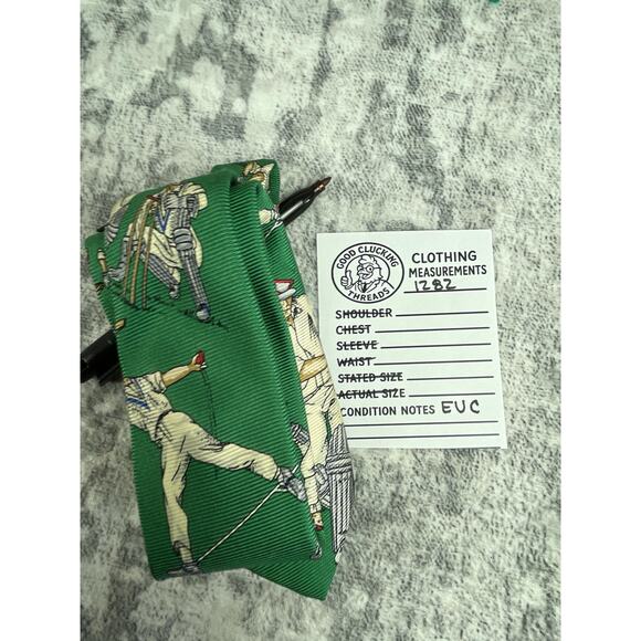 Polo Ralph Lauren Cricket Print Silk Neck Tie Green Vintage-Style Sportswear - Picture 4 of 4